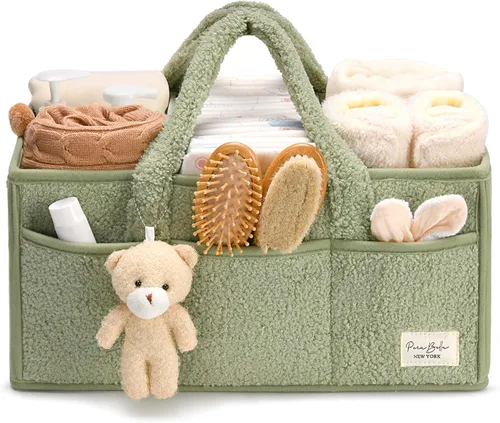 PeraBella Organizador de pañales para cambiador, cesta de almacenamiento para toallitas, regalo para baby shower, organizador de automóvil, ( verde