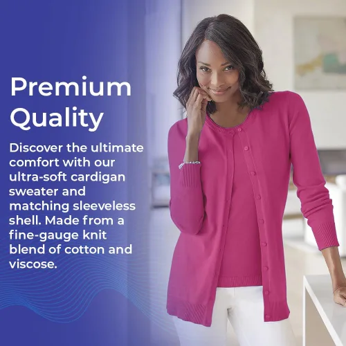 Vista 6 de Caroline Cardigan and Shell Twinset Conjunto de cárdigan y blusa para mujer con botones Tejido suave Manga larga