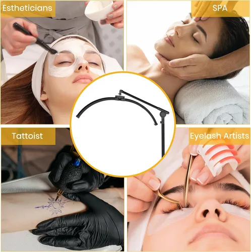 Vista 7 de LASTAR Luz de pestañas LED para tecnología de pestañas, lámpara de pie de media luna con brillo ajustable, iluminación cálida a fría y soporte