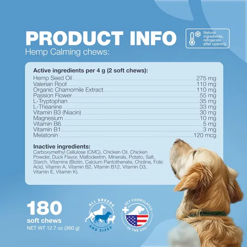 Vista 8 de Masticables calmantes para el alivio de la ansiedad de los perros, masticables suaves para perros, melatonina, extracto de manzanilla, raíz