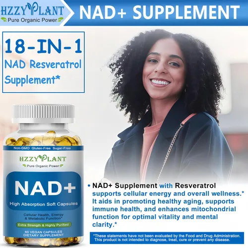 Vista 2 de Suplemento NAD+, suplementos NAD de alta absorción para mujeres para energía celular, salud de enfoque inmunológico, cápsulas de cápsulas