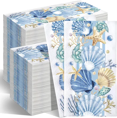 Vista 19 de Jetec 100 servilletas de papel costeras azul océano mar estrella de mar toallas de papel decoración para baño, servilletas desechables