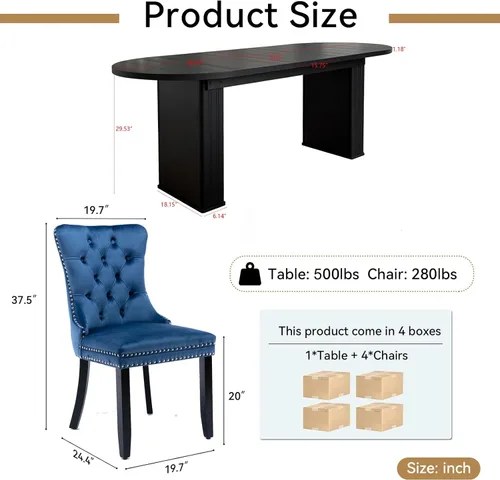 Vista 17 de Pvillez Extendable Dining Table Set of 8, Black Oval Dining Room Table & 8 Black Velvet Dining Chairs with Wood Leg, 62.99"-78.74" Kitchen Table and