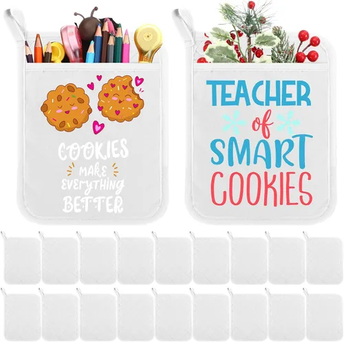 Vista 8 de Hoolerry 20 Piezas Agarraderas para Ollas con Bolsillo Sublimación 7x9'' Algodón Agarraderas para Ollas de Horno a Granel con Lazos Colgantes Rojo