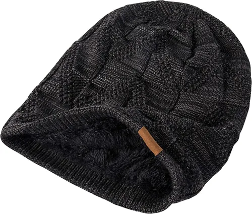 Vista 5 de PAGE ONE Mens Winter Slouchy Beanie Warm Fleece Lined Skull Cap Baggy Cable Knit Hat
