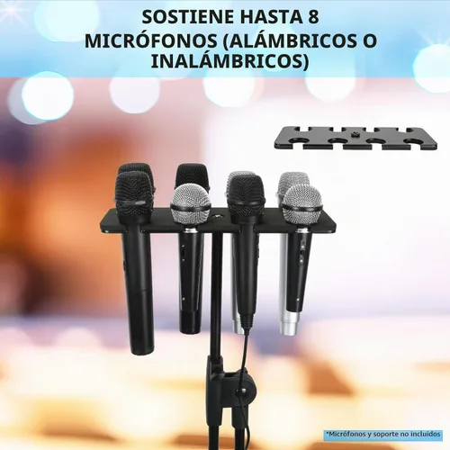 Vista 2 de Soporte para micrófonos múltiples, hasta 8 micrófonos, soporte ideal para organizar escenarios y exhibiciones, con adaptador roscado de 3/8"-16