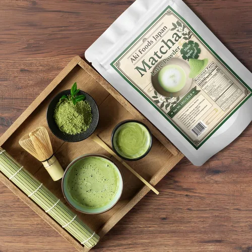 Vista 5 de Aki Foods Japan - Mezcla de café con leche matcha de 2.2 libras (2.2 lbs) - Polvo de té verde japonés de primera calidad, sabor matcha, fácil