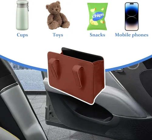 Vista 5 de Augeny Cubo de basura plegable de cuero impermeable con un rollo de bolsa de basura, mini contenedor multifuncional para almacenamiento automático