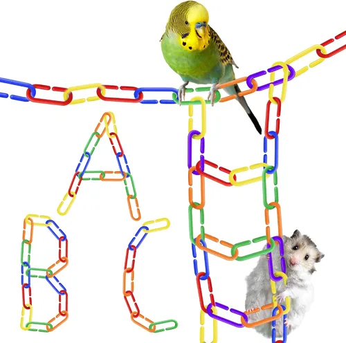 SunGrow Rainbow C-Clips - Enlaces de cadena de plástico, jaula de cadena de escalada y columpio para pájaros, clips y ganchos de juguete, juguetes