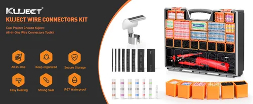 Vista 9 de Kit definitivo todo en uno de conectores de alambre de sellado con soldadura termorretráctil – pelacables, pistola de calor, Kuject 2000PCS