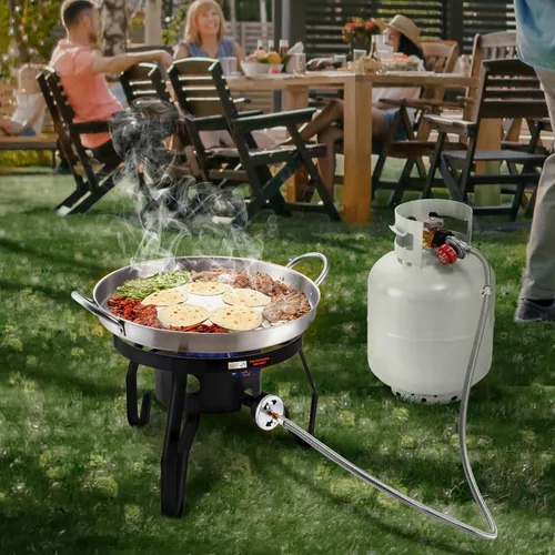 Vista 3 de Quemador de propano de 55,000 BTU, estufa de campamento, estufa de gas para cocinar al aire libre para freír pavos, elaboración casera, hervir