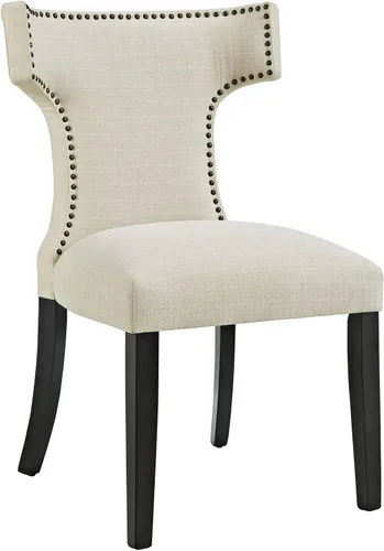 Vista 7 de Modway Curve Mid-Century - Moderna tela tapizada con ribete de cabeza de clavo en color azul, una silla