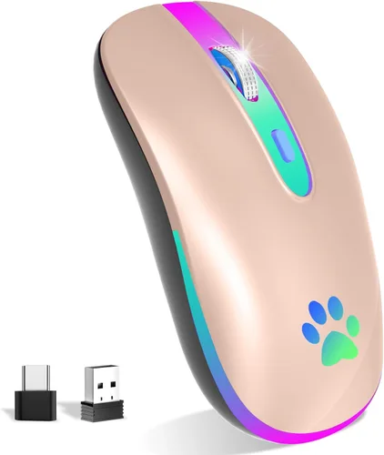 FUWANG Ratón Inalámbrico, Ratón Bluetooth Inalámbrico LED Recargable, Ratón Bluetooth Portátil USB Óptico 2.4G de Dos Modos con Receptor USB y