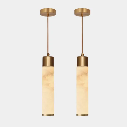 Vista 6 de Nordic Retro Marble Pendant Lights, Modern 2 Pack Full Copper Ceiling Hanging Lighting, 3000K Warm Light Chandeliers for Kitchen Island Dining Room