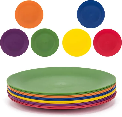KX-WARE Juego de 12 platos de plástico irrompibles y reutilizables de 9.875 pulgadas, multicolor, aptos para lavavajillas, sin BPA