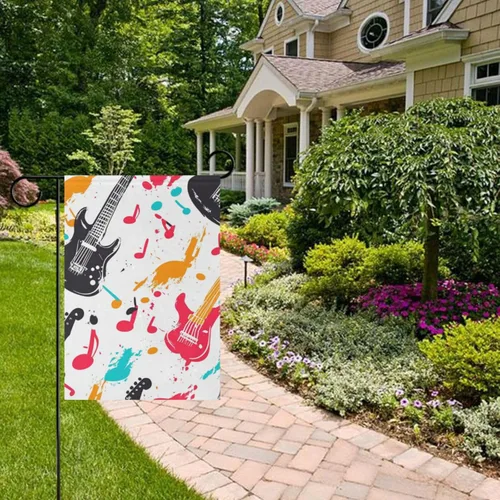 Vista 5 de Retro Musical Rock White flags of Garden outdoor banners for Garden decoration 28x40 double sided