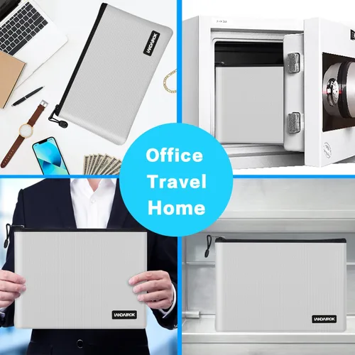 Vista 6 de Bolsa de documentos ignífuga, bolsa de dinero para el hogar, oficina, viajes, bolsa de almacenamiento segura con cremallera para documentos A4