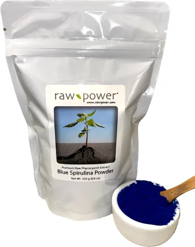 Raw Power Polvo de espirulina azul, extracto de ficocianina, pigmento azul, 250 gramos (8.8 oz), premium, crudo