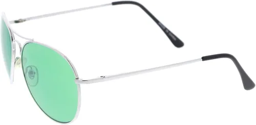 Vista 4 de zeroUV Gafas de aviador de metal plateado premium coloridas con lentes de sol de color Verde