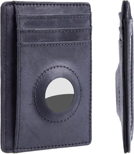 Hawanik - Soporte para localizador de cartera de cuero genuino delgado minimalista compatible con localizador Crazy Horse cuero versión mejorada