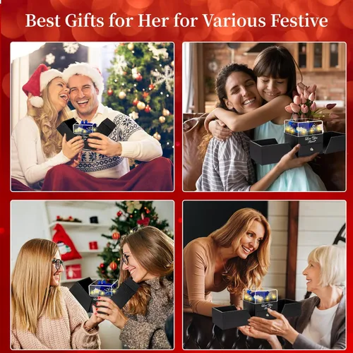 Vista 5 de Collar con diseño de rosa real preservada con corazón con texto en inglés "I Love You", flores eternas, regalos de cumpleaños para su madre, esposa