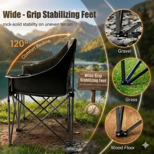 Vista 4 de EMERIT Silla de Camping de Tamaño Grande con Capacidad de 650 Libras - Sofá Biplaza Plegable de Servicio Pesado para Camping con Asiento Profundo