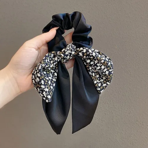 Vista 2 de Paquete de 4/6 coleteros florales para el cabello, bandas elásticas, accesorios para el cabello para mujeres y niñas (4 piezas (2 negro + 2 beige))