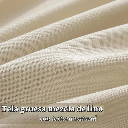 Vista 6 de Cortinas de lino de 63 pulgadas, juego de 2 paneles para sala de estar, beige natural, cortinas con pliegues pellizco entrenadas con memoria