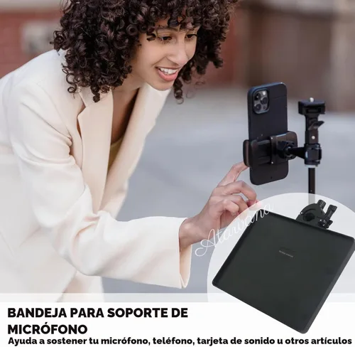 Vista 3 de Soporte Universal de Micrófono con Bandeja, Soporte Ajustable de Micrófono con Abrazadera, Estante Utilitario con Bandeja para Partituras Musicales