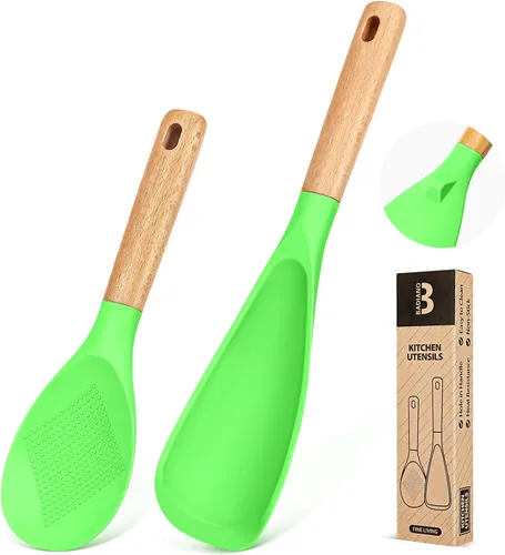 Cuchara de cocina y cuchara para arroz para utensilios de cocina antiadherentes, ideal para cocinar y servir, silicona mate resistente sin BPA,