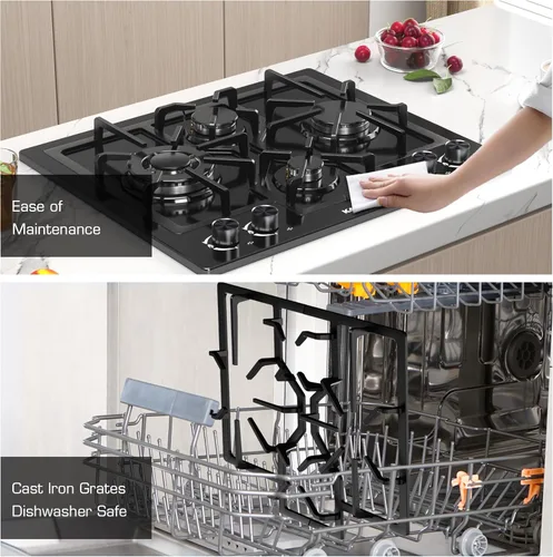 Vista 5 de Estufa de Gas Negra de 24 Pulgadas - Estufa de Doble Combustible Integrada de Gas Natural y Propano - Estufa Convertible de 4 Quemadores