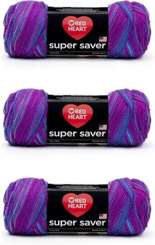 Vista 49 de Red Heart - Hilo Super Saver, color baya, paquete de 3