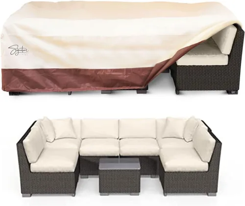 Vista 7 de Signature Living Funda para muebles de patio, funda impermeable para sofá y sofá biplaza, poliéster resistente con revestimiento UV, fundas