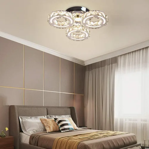 Vista 3 de Finktonglan Moderna lámpara de techo de cristal redonda LED, 3 anillos, lámpara de techo contemporánea empotrada para comedor, dormitorio, sala