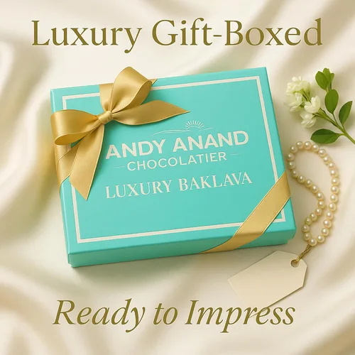Vista 4 de ANDY ANAND CHOCOLATIER Baklava sin azúcar, pastelería turca de Baklava con nueces, deliciosa caja de regalo comestible con pistacho, nuez