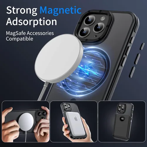 Vista 3 de Funda magnética fuerte para iPhone 12 Pro Max [Protección de grado militar de 10 pies] Compatible con MagSafe, funda protectora a prueba de golpes