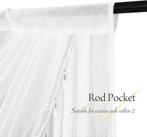 Vista 3 de NICETOWN Cortina de cenefa blanca transparente para sala de estar, cocina estilo granja, cascada, cortinas Victoria pequeñas, cortinas de cuentas