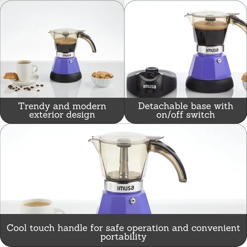 Vista 2 de IMUSA Cafetera Eléctrica de Espresso de 3 o 2 Tazas, Morado