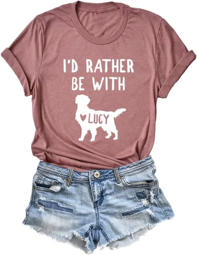 Vista 2 de LEVY PAW Camiseta personalizada Golden Retriever con texto en inglés "I 'd Rather Be with My Golden Retriever