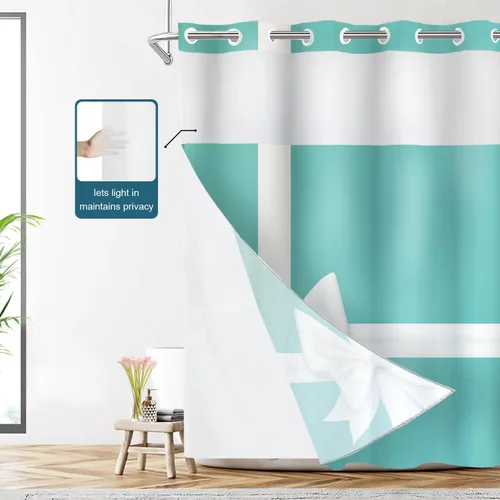 Vista 632 de Shrahala Father and Child Embracing No Hooks Shower Curtain with Snap in Liner Set, Tender Moment Captured Bathroom Décor Polyester Fiber Waterproof