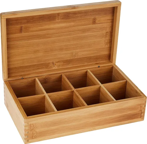 Lipper International Caja de té de madera de bambú con 8 compartimentos, 12-3/8" x 7-3/8" x 3-3/5"