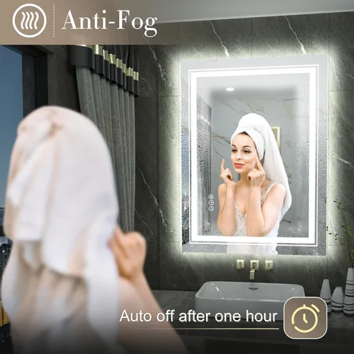 Vista 4 de Espejo de baño LED de 24 x 32 pulgadas con luces, espejo frontal y retroiluminado para baño, espejo de tocador de baño iluminado para pared