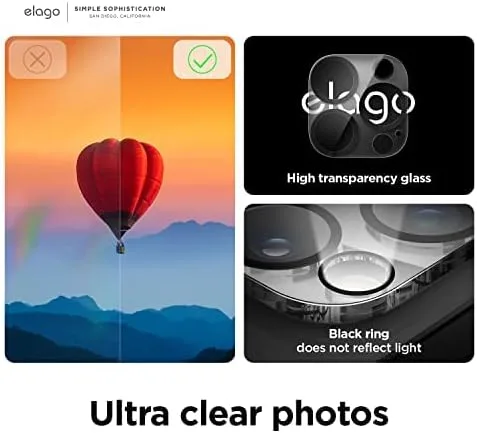 Vista 2 de elago Vidrio templado + protector de lente de cámara compatible con iPhone 14 Pro / 14 Pro Max, dureza 9H, antihuellas, inastillable, protección