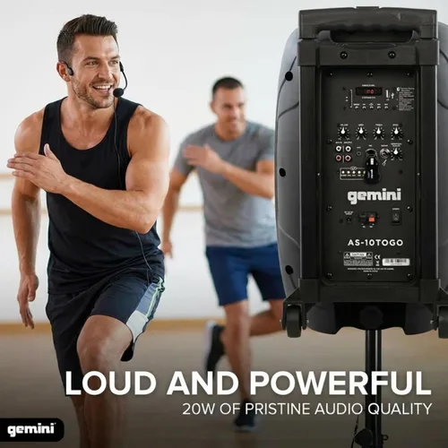 Vista 2 de Gemini 25,4 cm 1000W Altavoz Bluetooth inalámbrico con batería y asa de carrito, entradas de micrófono/guitarra y eco – Sistema de sonido móvil