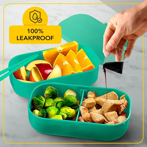 Vista 50 de Lonchera Bento apilable aislada para adultos con palillos reutilizables, lonchera japonesa apta para microondas y a prueba de fugas, para hombres