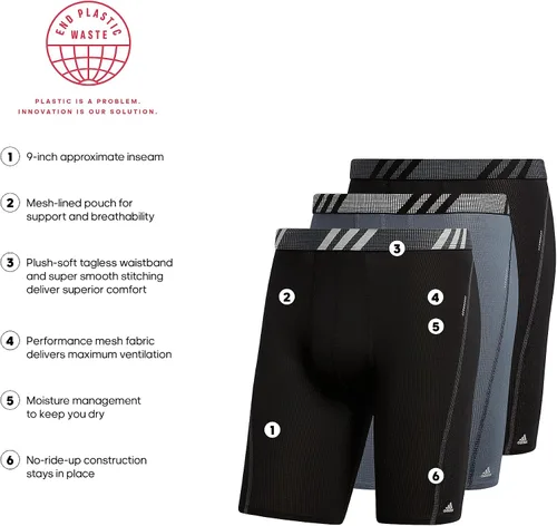 Vista 2 de adidas Calzoncillos tipo bóxer largos de malla para hombre paquete de 3