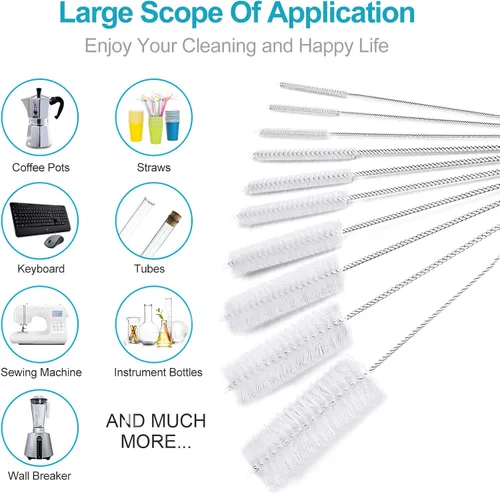 Vista 6 de Cepillo de paja mejorado de 10 pulgadas de largo, cepillos de limpieza de botellas, juego de cepillos de limpieza de tubos, kit de limpieza