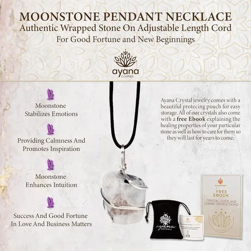 Vista 6 de AYANA - Collar con dije de piedra de luna sin tratar para mujer, piedra natal de junio, joyas hechas a mano con piedras y cristales curativos