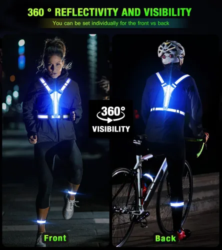 Vista 3 de Chaleco reflectante para correr con luz LED, chaleco reflectante recargable de alta visibilidad