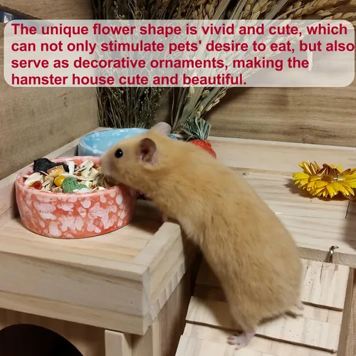 Vista 3 de kathson 4 Pcs Hamster Food Bowl Guinea Pig Ceramic Water Bowl Small Animal Feeding Dish for Dwarf Hamster Gerbil Syrian Ferret Hedgehog Chinchilla